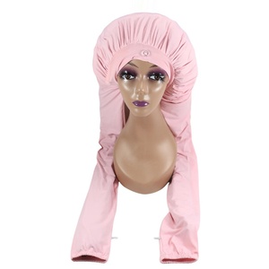 HZM-25594 カスタムロゴ入り高級大人用ロングヘア用スリーピングキャップ パンティストッキング付きボンネット（2本のチューブ付き）女性用伸縮性ターバン - Product Image 3