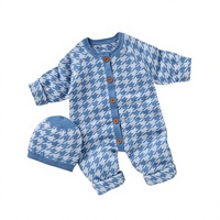 Ins Mimi Bear Nouvelle Collection Printemps/Automne Combinaison Bébé à Capuche Chaude avec Boutons Pression sur le Devant, Tenue de Naissance en Coton Pied-de-Poule