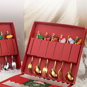 Hiện Đại Sáng Tạo Santa Claus Và Elk Flatware Set Vàng Muỗng Nĩa Với Nhựa Xử Lý Cho Giáng Sinh Đảng Năm Mới Hộp Quà Tặng - Product Image 3