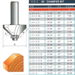 Tideway 45 Degree Bevel Edge Forming Chamfer Router Bits with Bearing <strong>Chamfering</strong> CNC <strong>Wood</strong> Cutting <strong>Tools</strong> Woodworking Mill Cutter - Product Image 4