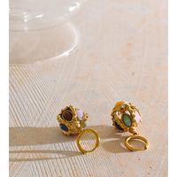 Boucles d'oreilles créoles JINYOU 8086 rétro en acier inoxydable plaqué or PVD, avec cage en résine acrylique multicolore, bijoux pendantes
