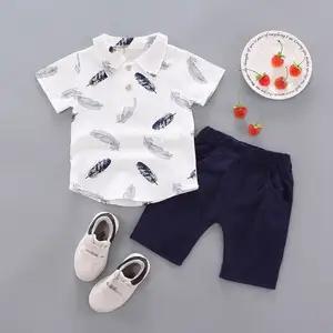 Ropa de verano de 2 piezas para niños, camiseta lisa antigua, pantalones cortos, chándal, ropa deportiva para bebés, conjuntos de ropa con logotipo OEM