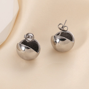 Geometric Spherical Hollow <b>Stud</b> <b>Earrings</b> Gold Stainless Steel Women's Fashion Jewelry - Product Image 5