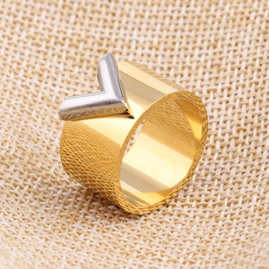 V-Shaped Letter Two-Tone Titanium Steel <b>Ring</b> Unisex Fashion Jewelry Gift - Product Image 4