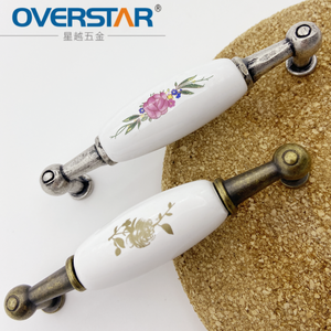 Tiradores de Cerámica Vintage Antiguos para Gabinetes, Tiradores Florales de Porcelana, Herrajes Rústicos de Bronce y Plata para Armarios y Muebles de Cocina - Product Image 1