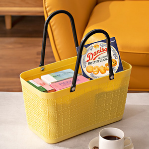 Shopping <b>Basket</b> Rectangle Plastic Linen Texture Eco Friendly Storage Organizer For Women Fashionable Grocery Bag Light Blue - Product Image 4
