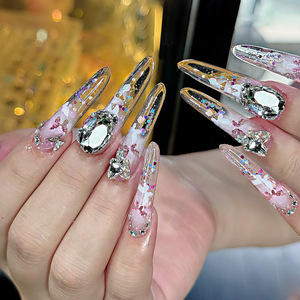 Stiletto largo 24 piezas <span class=keywords><strong>flor</strong></span> <span class=keywords><strong>3D</strong></span> <span class=keywords><strong>con</strong></span> diamante arte de <span class=keywords><strong>uñas</strong></span> acrílico Prensa en <span class=keywords><strong>uñas</strong></span> artificiales <span class=keywords><strong>uñas</strong></span> postizas para mujeres - Product Image 1