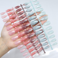 Lot de 24 faux ongles courts en amande effet œil de chat colorés, à presser, ongles artificiels