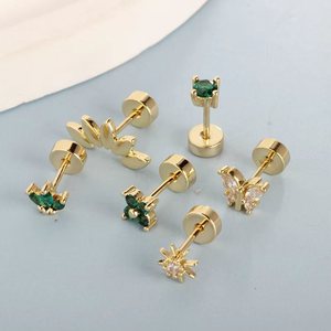 Pendientes de Acero Inoxidable con Baño de Oro de 18K, Zirconia, Latón, Cartílago de la Oreja, Titanio, Tragus, <span class=keywords><strong>Daith</strong></span>, Lóbulo, Parte Trasera Plana, Piercings para Mujer - Product Image 6
