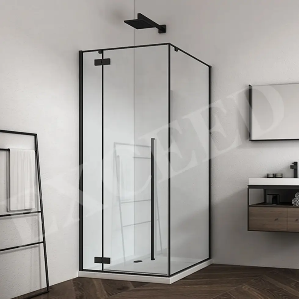 Qualidade superior free standing chuveiro de vidro retangular quadro preto completo