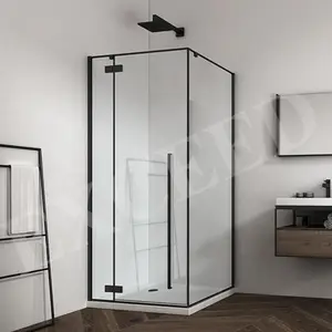 Top Kwaliteit Vrijstaande Rechthoekige Black Framed Vol Glas Douchewand