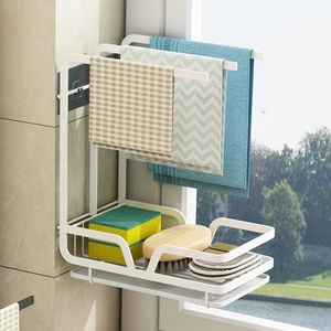 Étagère <span class=keywords><strong>de</strong></span> cuisine en métal à double usage, sans perçage, à suspendre au mur, pour torchons, <span class=keywords><strong>vaisselle</strong></span>, plateau <span class=keywords><strong>de</strong></span> rangement, égouttoir <span class=keywords><strong>de</strong></span> table, pour utilisation au sol dans la cuisine - Product Image 6