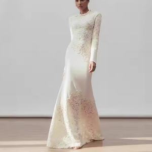 Robe de Soirée de Luxe Vintage Élégante, Haute Qualité, Blanche, à Motifs Floraux, Coupe Sirène, Longueur Ras du Sol, Style Banquet et Soirée - Product Image 2