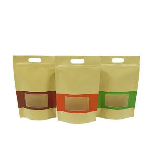 Flachen Boden 500g niedrigen MOQ in lager eco freundliche zip-lock papier Cookie lebensmittel tasche stirn kraft