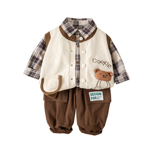 Bộ trang phục ba món thu/xuân bằng <span class=keywords><strong>cotton</strong></span> cho bé trai: Áo len cardigan, áo gile và quần thời trang - Product Image 5