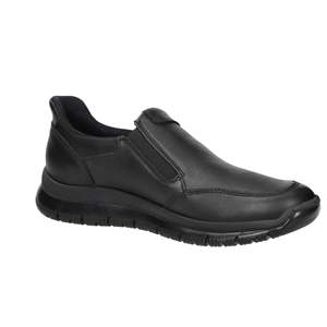 Imac Chaussures décontractées en cuir noir à enfiler pour hommes, chaussures de marche confortables à semelle épaisse - Product Image 6
