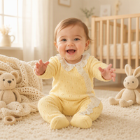 Barboteuse en coton KAIYUE pour bébé, kimono tricoté sur mesure pour nouveau-né, barboteuse pointelle à œillets avec col à volants en dentelle