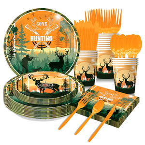 จานกระดาษลายพรางสำหรับงานปาร์ตี้ DAMAI ผ้าเช็ดปากลายกวาง ของตกแต่งงานวันเกิด อุปกรณ์จัดเลี้ยงแบบใช้แล้วทิ้ง ชุดจานชามสำหรับเด็ก - Product Image 2