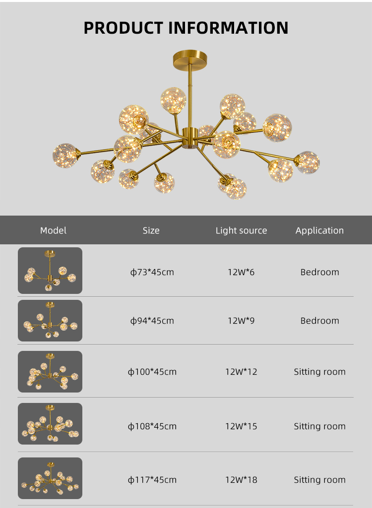 Copper Glass Shade Indoor Living Room Bedroom  Home Decorative Chandelier Light