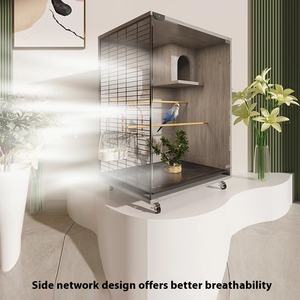 Commercio all'ingrosso in legno massello grande uccello Villa chiusura a bottone vetro trasparente gabbia di allevamento per pappagallo uccelli Pet case mobili - Product Image 4