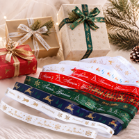 Ruban de Noël en polyester gros-grain à motifs multiples et feuille d'or, vente en gros, idéal pour l'emballage cadeau et la confection de nœuds DIY