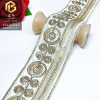 LEIXUSI 4,5 cm – Bordure en dentelle à sequins et cordon doré ethnique, faite à la main pour costume Dai, accessoires traditionnels DIY