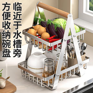 ตะกร้าผลไม้สแตนเลส 3 ชั้น ชั้นวางของแบบพกพาสำหรับห้องครัว ห้องนั่งเล่น ทรงสี่เหลี่ยมแบบตั้งพื้น - Product Image 3