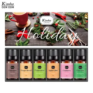 Kanho Holiday Chocolate Ginger Bread Peppermint Apple Cider Cranberry Pine Tree Diffusing essential Oil 6-bottle set