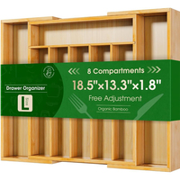 Organisateur de tiroir de cuisine extensible en bambou FDA LFGB pour ustensiles de cuisine, couverts, argenterie, plateau de séparation, boîte de rangement