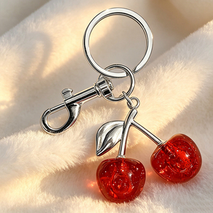 High-End Sparkling <b>Red</b> Cherry Crystal Keyring <b>Glitter</b> Pendant Metal Lobster Clasp Keychain For Handbag Decor - Product Image 1