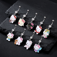 CRYSPURE Piercing de nombril en acier inoxydable 14g avec pendentif chat émaillé mignon et zircon cubique, pour filles, idéal pour les fêtes d'été, bijoux Kawaii, vente en gros OEM