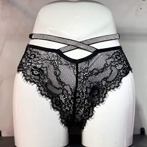 High Quality Foreign Trade Fashionable Sexy Women's Hot Pants Lace High Waisted Rhinestone <b>Elastic</b> Underwear Triangle Pants - Product Image 4