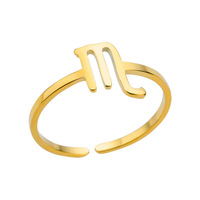 Bague Zodiaque Ouverte en Acier Inoxydable 316L Plaqué Or PVD 14k 18k, Tendance, Anti-ternissement, Vente en Gros Personnalisée pour Femmes