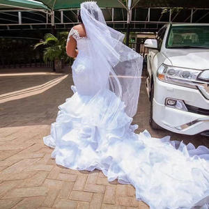 Robe de mariée sirène personnalisée à manches longues et volants, en dentelle africaine, nouvelle collection, sur mesure - Product Image 3