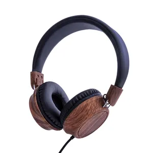 Custom Logo Stainless Steel Head Phone High Quality Bass Music Sound Wooden Earbud Headphone