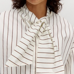 Blusa Larga de Algodón de Lujo de Alta Calidad, 19 Momme, Cuello Mao, Estilo Vintage, Diseño a Rayas, Personalizada 100% - Product Image 2