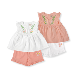 Ensemble de vêtements pour bébé fille été 2022, 2 pièces, hauts et jupes, tissu en velours 100% coton, violet et blanc, motif paisley, boutons en corne - Product Image 5