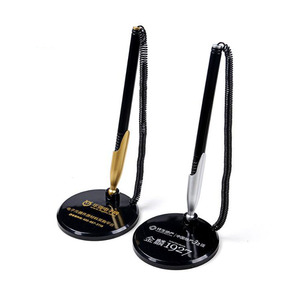 GS-112 Colorful Plastic Angling Design Fixed Table Pen Holder with Spring Chain Double-Sided Tape Custom Logo for Gift Use - Product Image 1