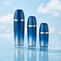 Emballage cosmétique bleu au design unique, flacon pompe sans air en plastique de 30 ml, 60 ml, 120 ml