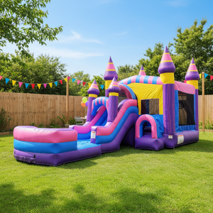 <span class=keywords><strong>Castillo</strong></span> Inflable Combinado, <span class=keywords><strong>Castillo</strong></span> Hinchable de PVC Resistente con Tobogán y Red de Seguridad para Fiestas Infantiles, Juegos en el Patio Trasero, Alquiler Comercial - Product Image 1