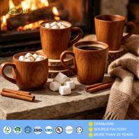 Ensemble de 4 tasses à café en bois, faites à la main, en bois massif naturel, avec poignée, écologiques, tasses isothermes pour le thé et le lait