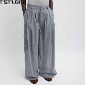 Oem Odm Sheer <b>Wool</b> Gauze Triple Pleat Trousers Wide Leg Cargo <b>Pants</b> High Fashion Minimalist Slacks Wholesale Bulk - Product Image 1