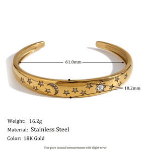 Conjunto de Joyería de Circonio con Diseño de Estrella y Luna, Chapado en Oro de 18K PVD, Acero Inoxidable Hipoalergénico, Joyería Decorativa Celestial de Moda - Product Image 2