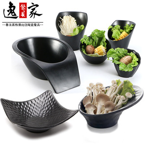 Juego de tazones de melamina para verduras, grandes, inclinados, imitación porcelana, forma irregular, para restaurante, buffet, duraderos, de color sólido - Product Image 3