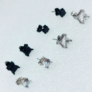 PVD Plated <b>Black</b> and Steel 316L Stainless Steel Zircon <b>Earrings</b> Featuring square and Round Faceted Zircon Designs - Product Image 2