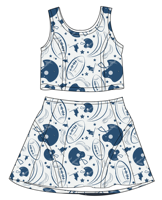 Nouveauté : Ensemble d'été décontracté pour bébés et jeunes enfants, comprenant un haut court sans manches à col rond et une jupe évasée à taille élastique, en tissu doux de haute qualité.