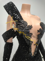 Robe de bal Ocstrade Fashion Design Crystal Bling, en tulle noir, avec des paillettes, patchwork, robe de bal avec gants