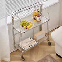 Table d'appoint en verre de style mid-century avec roulettes, chariot de service mobile pour canapé de salon ou rangement pliable