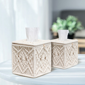 Contenedor de toalla de papel tejido, cubierta de caja de pañuelos, decoración Bohemia, soporte de papel, organizador de servilletas de macramé - Product Image 4