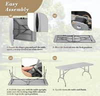 Nouveau style populaire meilleur choix table pliante en plastique de 6 pieds avec dessus en HDPE solide et pied de table pour une utilisation en plein air dans les hôtels